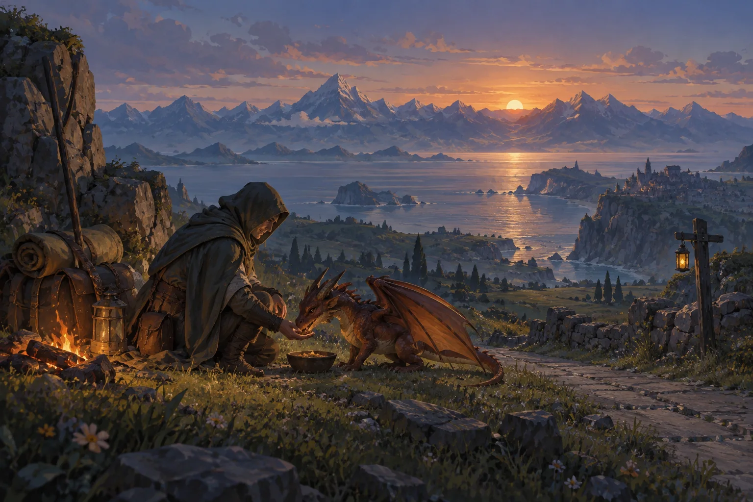 Concept illustration of the Bond between a traveler and their dragon